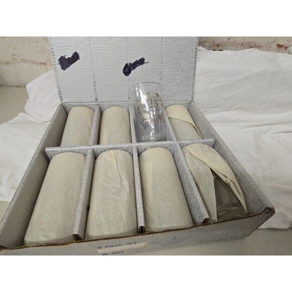 8 Vintage West Virginia Silver 25th Anniversary Hi-Ball Glass Set Boxed Set - Picture 2 of 7